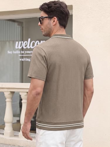 Camiseta polo texturizada para hombre, manga corta, cuello con ribete contrastante, ajuste clásico, informal, ideal para golf miniatura 2