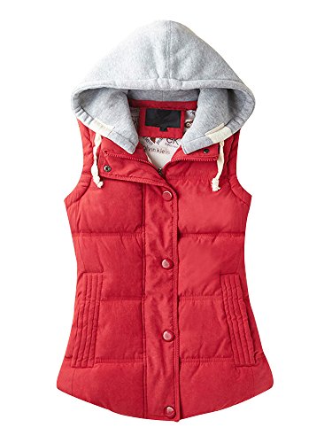 Women's Casual Winter Outerwear Waistcoat Quilted Padded Puffer Vest with Removable Hood Red Tag 4XL-US XL