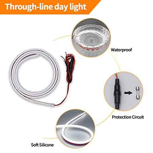 Qodolsi Pack-1 Car Hood Led Strip, 59In Flexible Dynamic Scan Start Up Strip Light, Car Waterproof Exterior Led Light Daytime Running Light Bar For Car, Truck, Suv (Ice Blue) #TOP2