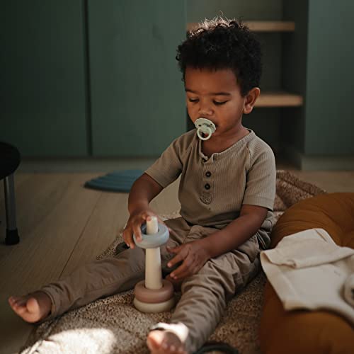 Image of FRIGG Daisy SilkySoft Silicone Baby Pacifier | Made in Denmark | BPA-Free (Seafoam /Cream, 0-6 Months)