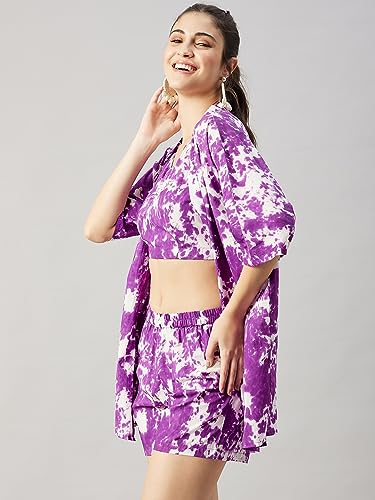Image of WineRed Woman Purple 3pcs coord set with Shorts