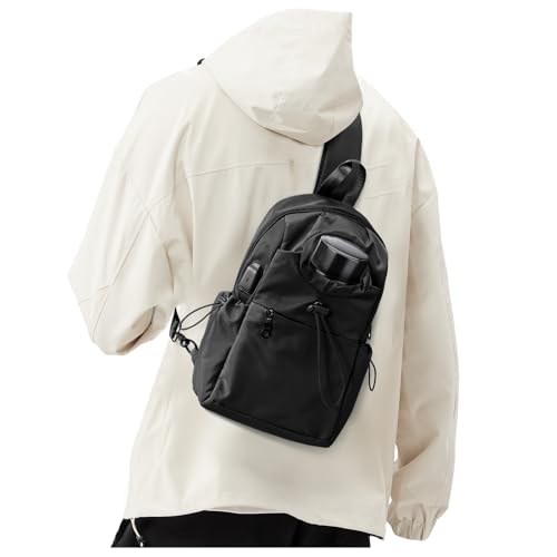 SEAFEW Black Sling Crossbody Bag for Men Women, Tactical Backpack Shoulder Daypack Mini Anti-Theft Cross Body Motorcycle Chest Bags, Small One Strap Fanny Back Pack for Casual Travel Hiking Sport Gym