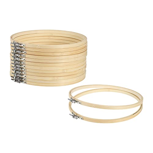 Image of PATIKIL 12 Pieces 9 Inch Embroidery Hoops Round Adjustable Bamboo Circle Cross Stitch Hoop Ring Bulk for Embroidery Art Craft Handy Sewing Decoration