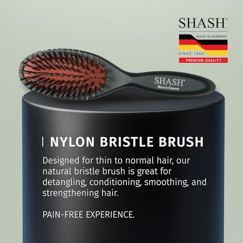 Image of SHASH Since 1869 Hand Made In Germany - Nylon Boar Bristle Brush Suitable For Normal to Thick Hair Gently Detangles, No Pulling or Split Ends - Softens Improves Hair Texture, Stimulates (Extra Small)