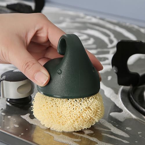Image of Kitchen Dish Scrubber with Short Handle, Heavy Duty Scrubbing Brushes for Dishes, with Plastic Replacement for Cleaning Kitchen, Pots, Pans, Grills (Short Hanlde Green)
