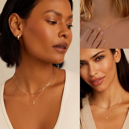 Initial Necklace for Women, 14k Gold Plated Dainty Gold Letter Necklace, Personalized Initial Pendant Necklace Gold Choker Necklace for Women4