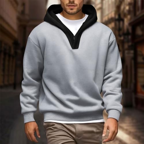 Hoodies Men Patchwork Pullover Casual V Neck Shirt Long Sleeve Men's Fashion Hooded Sweatshirt Trendy Tops2
