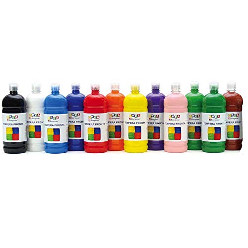 Pack De 12 Botellas De Témpera 1000 Ml – Colores Brillantes Y Acabado Satinado, Ideal Para Manualidades Y Arte Infantil