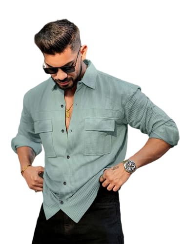 IndoPrimo Men's Regular Fit Fancy Double Pocket Casual Shirt for