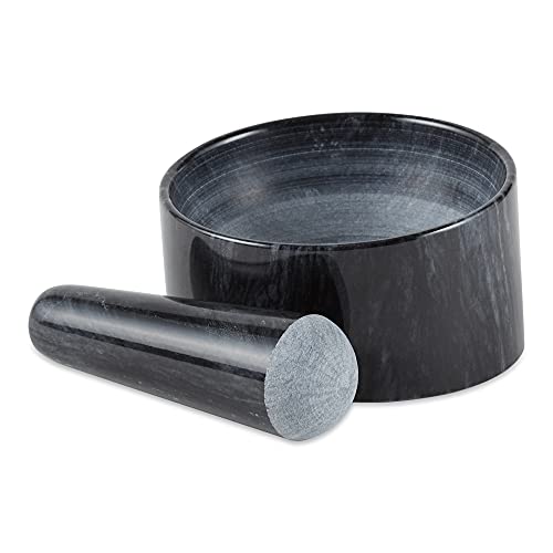 Rsvp International Black Marble Mortar & Pestle, 6 Ounce | Grind Spices, Powder Pesto, Mash Herbs, Crush Pills | Unique Marble Design #TOP4