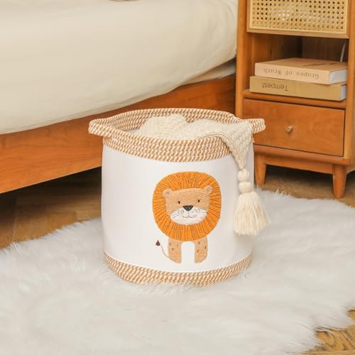Babydecke Körbe Wäschekorb Niedlicher Löwe Kinderzimmer Spielzeug Aufbewahrungskorb, gewebtes Baumwollseil Kinderzimmer Organisation Bins für Mädchen Jungen Kinder Baby Dusche Geschenkkörbe
