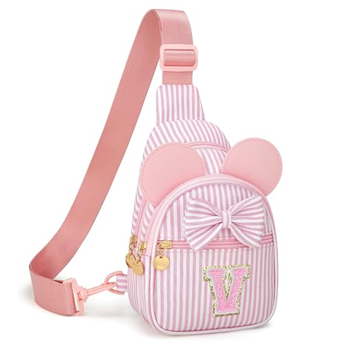 Image of Initial Purse for Girls Kids,Birthday Gifts for 3-8 Years Old | Personalized Crossbody Bag, Small Toddler Sling Bags Cute Fanny Pack, Gifts for Daughter Sister Grandkids, Pink V