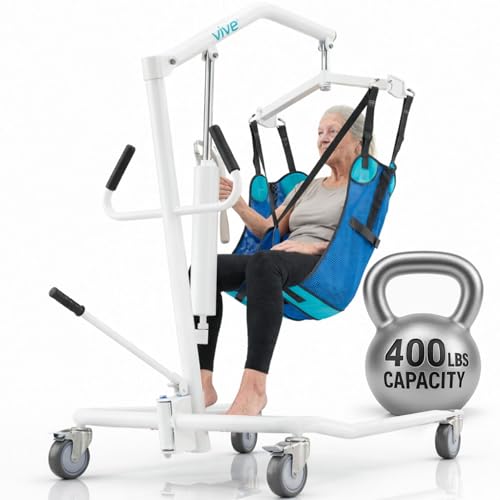 Vive Patient Lift for Home Use - Hydraulic Lift for Elderly Transfer from Bed to Chair & Floor, Portable Medical Hoist Lift Assist Device with Sling for Handicap & Seniors - 400 lb Capacity
