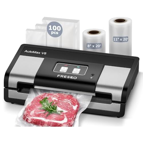 Fully Automatic Vacuum Sealer, 95Kpa Powerful Food Vacuum Sealer Machine, Auto Dry-Wet Detection | Bag Cutter | 2 Rolls Bags & 100 Pcs Precut Bags | Effortless Operation, Silver - Black Blac