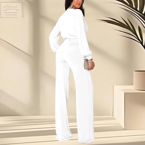 Image of shengfan Formal Jumpsuits for Women Dressy Evening Sexy Deep V Neck Plus Size Long Wide Leg Pants Rompers Clubwear