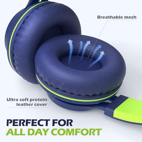 Image of AILIHEN C8 Headphones Wired, On-Ear Headphones with Microphone and Volume Control, Corded 3.5mm Headset for Boys Girl School Smartphones Chromebook Laptop Computer Tablets Airplane Travel (Blue Green)