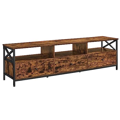 VASAGLE TV Stand, TV Cabinet for up to 80 Inch TV, TV Table with 3 Drawers and 3 Open Shelves, 40 x 178 x 50 cm, for Living Room, Bedroom, Steel Frame, Rustic Brown and Black LTV302B01