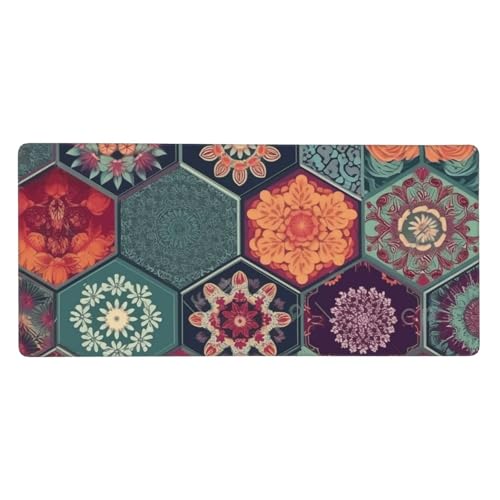 Tapis de souris de jeu fluide et antidérapant XXL au motif fleuri hexagonal