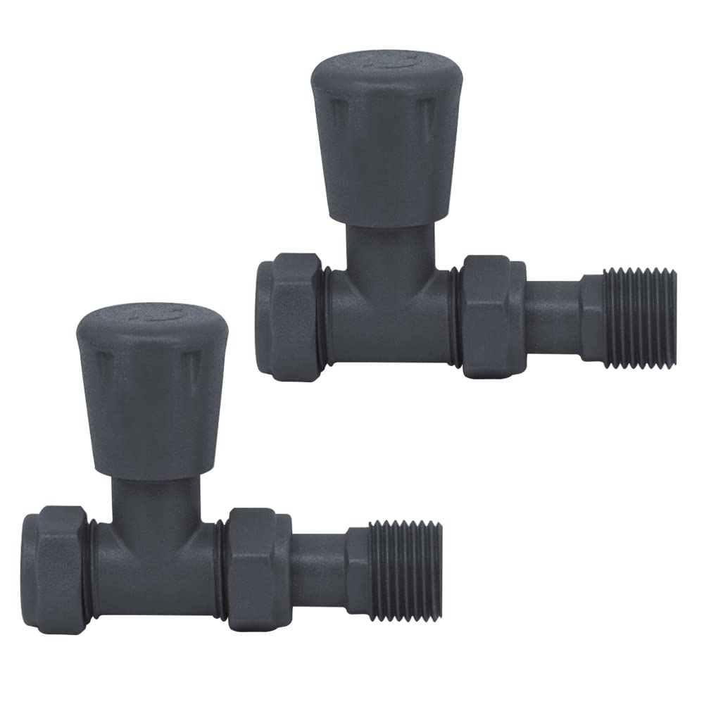 Warmehaus Anthracite Straight Towel Radiator Valves 15Mm Twin Pack