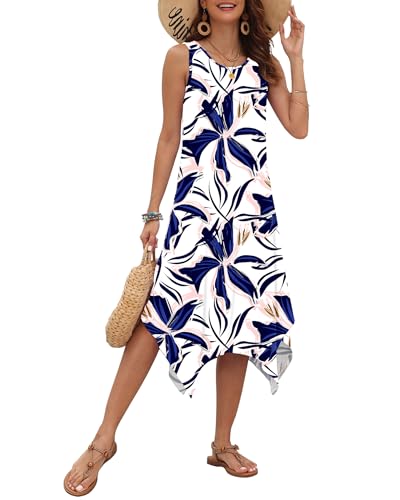 Image of AUSELILY Women's Summer Dresses Casual Sleeveless Midi Tank Beach Dress | Women's Asymmetrical Hem Sundress with Side Pockets, Great for Beach, Vacation & Daily Wear