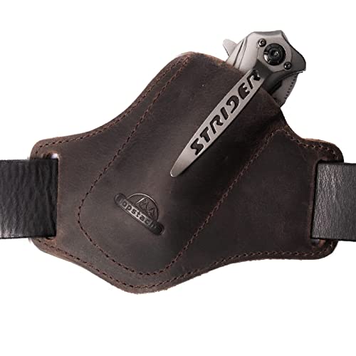Topstache Handmade Leather Pocket Knife Sheath For Belt,Edc Belt Folding Knife Sheath For Man,Cross Draw Right Side Carry Open Top Knife Sheath For 5 Inch Folding Knife,Darkbrown #TOP7