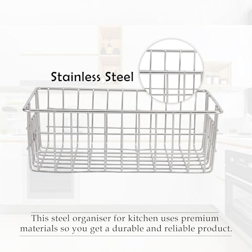 Image of Kuber Industries Pack of 3 Small Stainless Steel Basket for Storage - Pooja Items & Kitchen Storage Tokri for Onion Organizing - With Handles - Silver