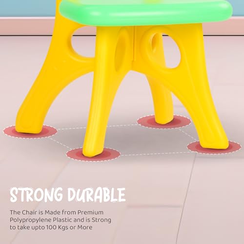 Image of Baybee Kids Chair for Baby & Toddlers with Strong Backrest, Ergonomic High Back Support, Lightweight Portable Study Chair for Home, Play School & Activity Room, Smooth Finish, Weight Upto 30Kg (Green & Yellow)
