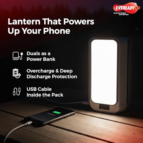 Image of Eveready Triplex HL86, 36W Rechargeable Lantern + Powerbank with 3 Lighting Modes, Foldable Flaps, Adjustable Brightness, USB Type-C Charging, Durable ABS Build, Powered by Eveready Li-ion Battery