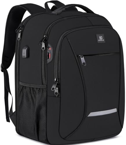 CAFELE 17.3 Inch Laptop Backpack, Water Repellent, External USB Charging Port, 180° Open Design, Anti-Theft, Business Travel Work Backpack for Men Women, Black