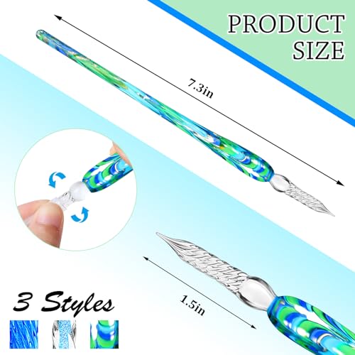 Zonon TW-ZONON-27401 6 Pcs Handmade Glass Dip Pen Crystal Glass Signature Pen Calligraphy Glass Pen Dip Ink Pen Borosilicate Present Pen thumb #1