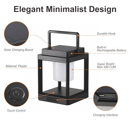 LETRY Outdoor Table Lamp, Brightness LED Nightstand Lantern, Portable Rechargeable Solar Lamp Waterproof, Touch Control Outdoor Lamps Cordless Lights Decorative for Patio/Walking/Reading/Camping — view 4