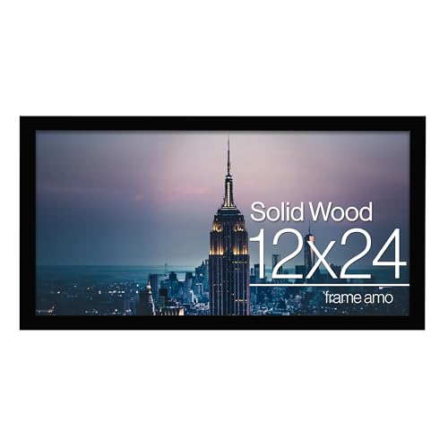 Frame Amo Black 12x24 Picture or Poster Frame, 1 inch Wide Border, Smooth Finish, Acrylic Front