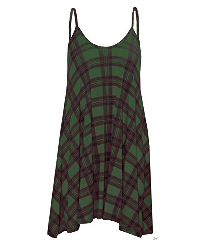 Damen Minikleid mit ausgestelltem Trägern, bedruckt, lang, Camisole Gr. 46-48, Grün kariert