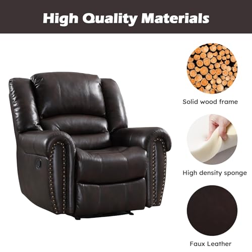 Image of CANMOV Leather Recliner Chair Set of 2, Classic and Traditional Manual Recliner Chair with Comfortable Arms and Back,Manual Single Recliner Sofa for Living Room, Dark Brown