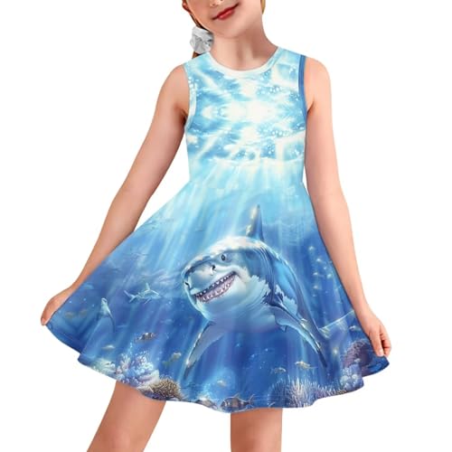 Girls Dresses Size 3-16 Kids Summer Sleeveless Midi Dress Beach Sundress Crewneck A Line Party
