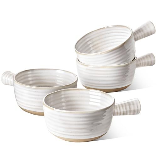 LE TAUCI French Onion Soup Bowls, 18 Ounce Soup Bowls With Handles for Chili, Beef Stew, Onion Soup Crocks Microwave Dishwasher Oven Safe - 5.5 inch, Set of 4, Arctic White