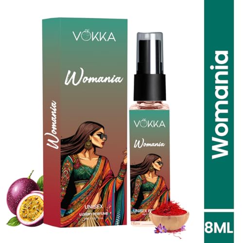 Image of VOKKA Pocket Perfume Womania 8ml | Luxury Long Lasting Perfume for Woman | Signature Scent with Fruity Floral Notes | Eau de Parfum | Saffron, Passionfruit, Peony, Musk, Oakmoss | Travel Friendly