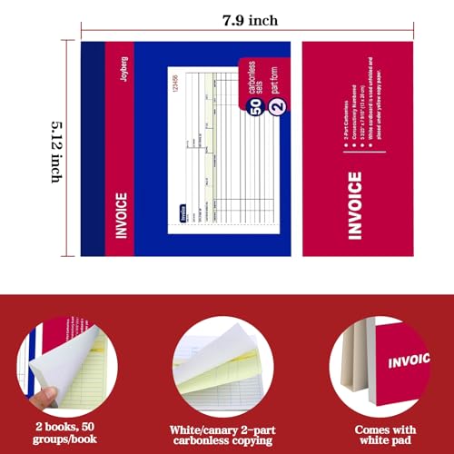 2 packs invoice book for small business 2-part carbonless 5-18x7-2932 receipt book for small business whitecanary invoice receipt book purchase order sales order50 sets per book