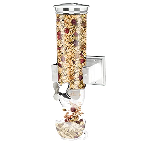 Cereal Dispenser Wall Mounted, 7.5oz Dry-Food Dispenser Convenient Storage for Cereal Nuts, Coffee Beans Trail Mix Candy Oatmeal Rice Pasta Candy Container (Silver)