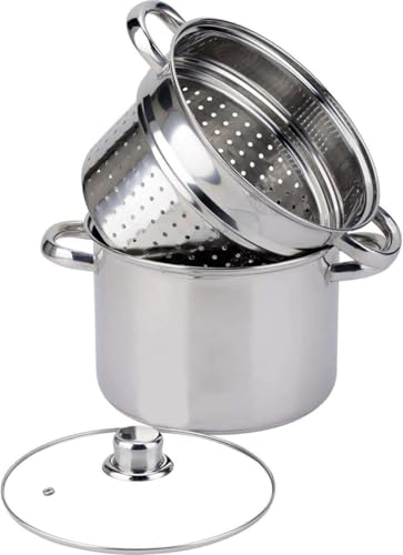 Baumalu - Edelstahl-Nudeltopf Abmessungen 29,5 x 21,5 x 24,5 cm mit Glasdeckel - Dreifachboden - für alle Herdarten und Induktion - hochwertiges Küchenutensil, Silberfarben