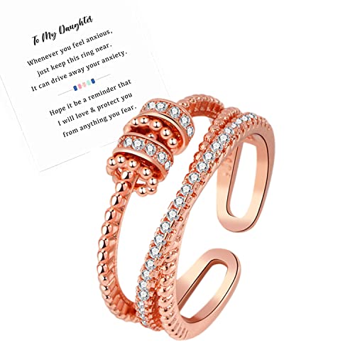 Anxiety Ring for Daughter 18K Gold Plated Adjustable Spinner Fidget Ring
