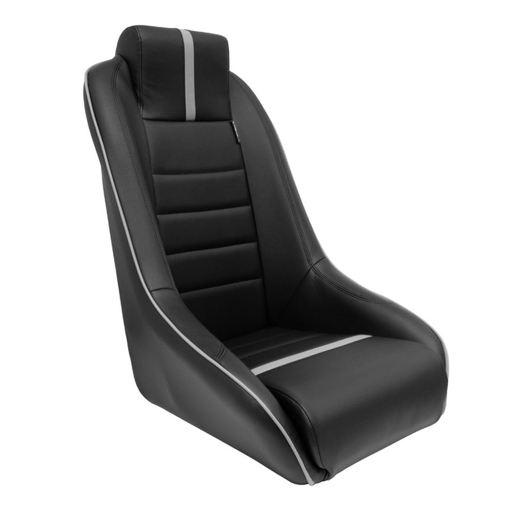Autostyle - Seggiolino sportivo "Classic RS", in ecopelle, schienale non reclinabile + poggiatesta integrato, con scivoli, colore: Nero/Grigio