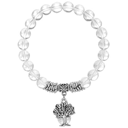 TUMBEELLUWA Beaded Bracelets Semi Precious Stone Yoga Beads Healing Crystals Tree of Life Charm Chakra Bracelet Handmade Jewelry for Women,Rock Quartz
