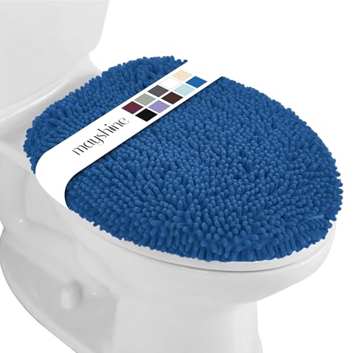 MAYSHINE Toilet Lid Cover - Dark Blue, Plush Microfiber Oval Toilet Seat Covers for Bathroom, Machine Washable Elongated Toilet Cover Seat, Stretches up to 21