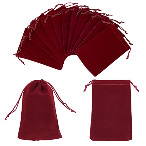 NBEADS 20 Stück Samtbeutel Mit Kordelzug, 15x10 cm Rechteck Halskette Ohrringe Schmuck Beutel Süßigkeiten Sack Geschenk Aufbewahrungsbeutel Für Party Hochzeit Weihnachtsgeschenke, Dunkelrot Cover