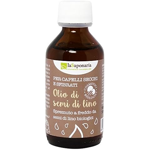 LA SAPONARIA - Organic Flax Seed Oil - For Face, Body and Hair - Prevents split ends - Moisturizes very dry skin - Ideal for dry and brittle hair - Vegan - 100 ml Cover