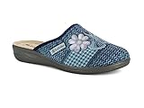 inblu pantofole donna con fiore e farfalla su trama di lana, ciabatte invernali, 35/41, blu, 38 eu