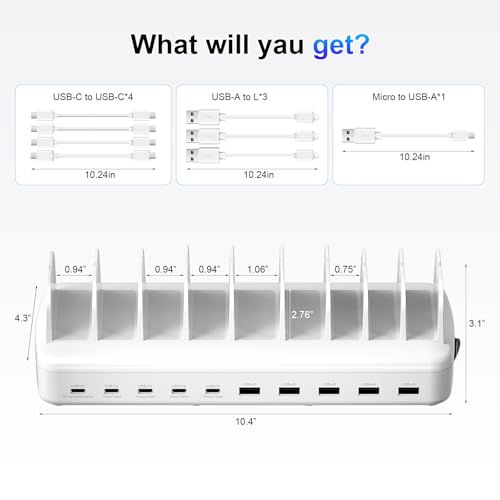 510W Charging Station for Multiple Devices, 10 Ports Fast Charger Organizer by COTOP - Used condition - Image 8
