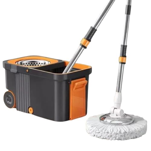 Sistema de limpieza de suelo giratorio 360 – Mopa giratoria y cubo con juego de escurridor, incluye 2 cabezales de repuesto de microfibra, esencial para la limpieza del hogar