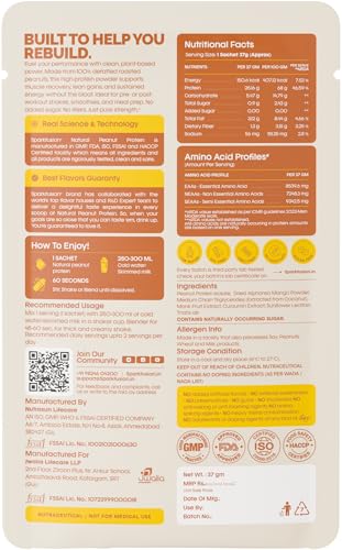 Image of SparkFusion Natural Peanut Protein Isolate- 12 Pack -25g Protein, 5g BCAA, Zero Sugar, Gut-Friendly, Vegan, Lab-Tested, No Artificial Additives (444g, Assorted Flavour)